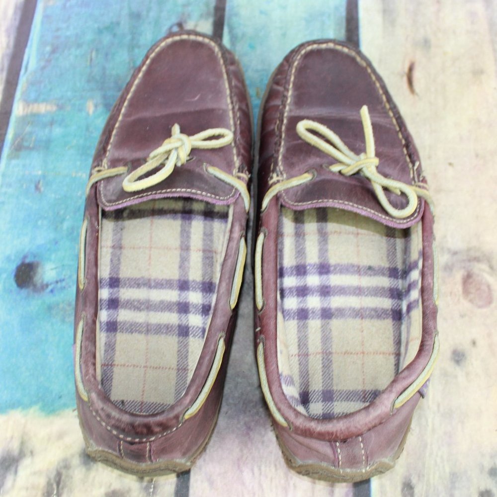 LL Bean Handsewn Purple Leather Flannel Lined Moccasins Slippers 10 M - Picture 6 of 9